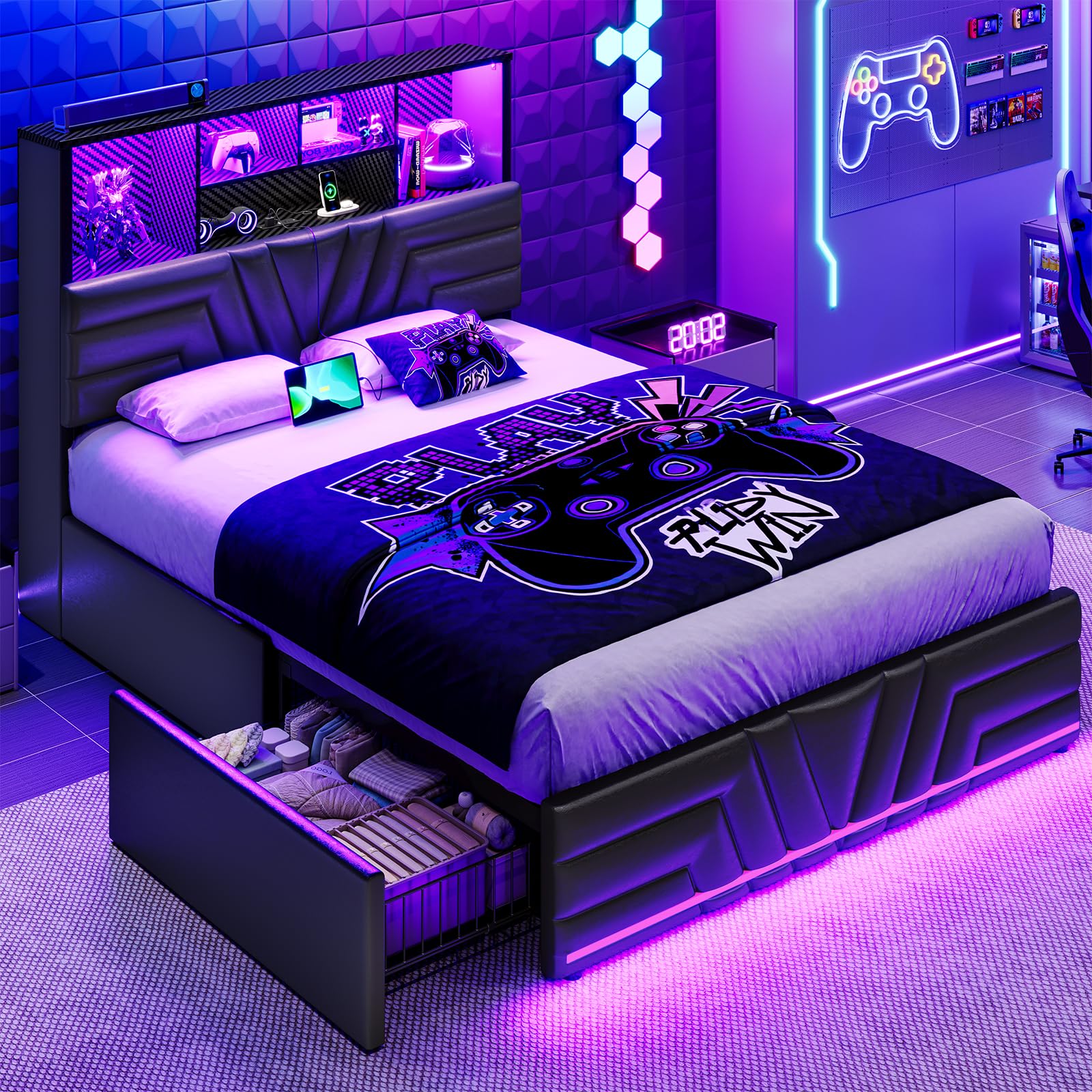 Esports Gaming Bed - Full Size Bed Frame with 4