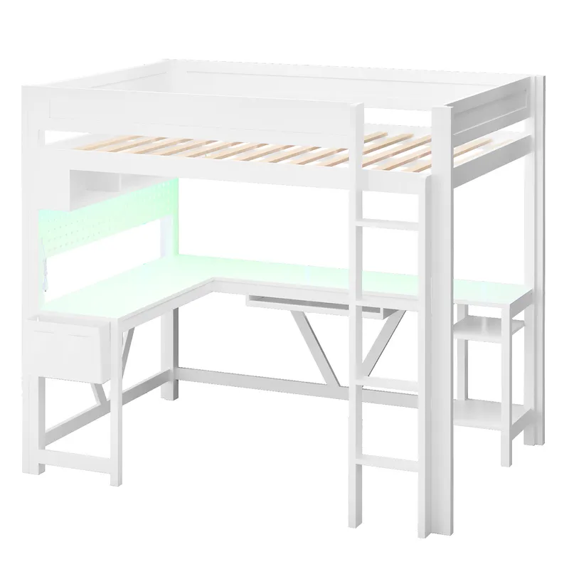 Esports Gaming Bed - White Gaming Loft Bed with Desk